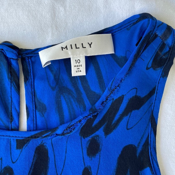 MILLY silk cobalt blue scribble tank top - Picture 6 of 7